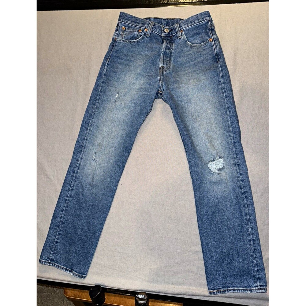 Levi's Mens Blue Jeans Medium Wash Straight Fit Button Fly Distressed 29x30